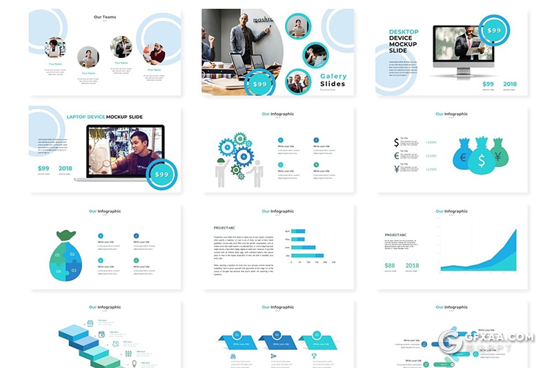 30页创意圆形组合商务多用途keynote模板 5种主题配色 - 顶尖PPT