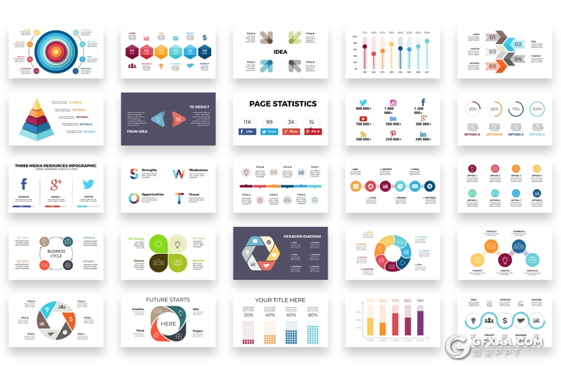 171页创意商务高端keynote图形模板统计图表逻辑图形商务图形keynote模板 - 顶尖PPT