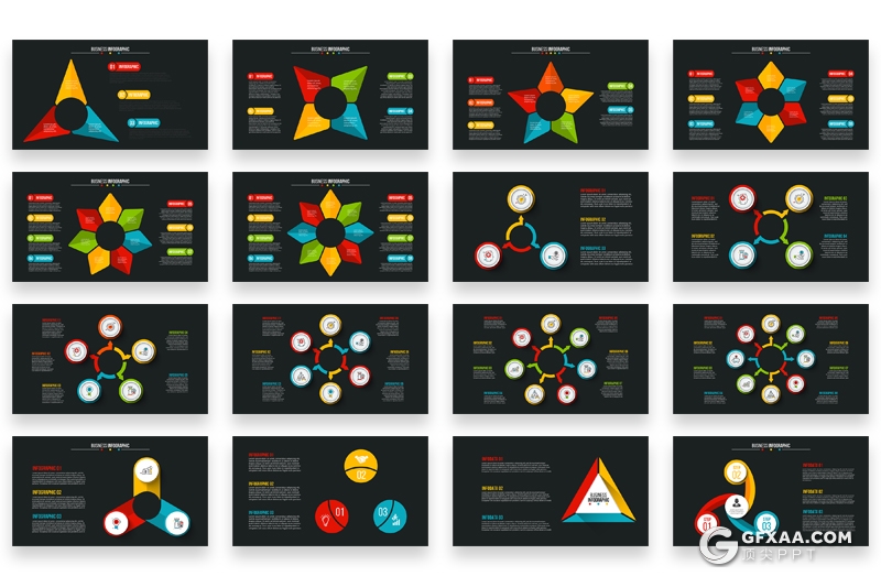 62页黑底色色彩创意商务图形PPT模板图形图表逻辑图形分析图形ppt - 顶尖PPT