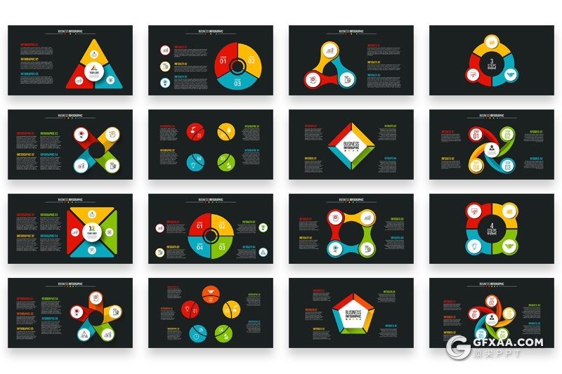 62页黑底色色彩创意商务图形PPT模板图形图表逻辑图形分析图形ppt - 顶尖PPT