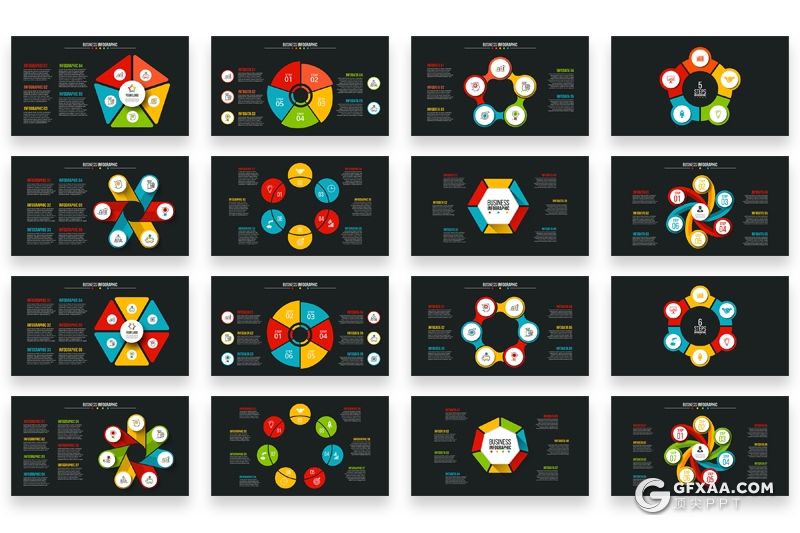 62页黑底色色彩创意商务图形PPT模板图形图表逻辑图形分析图形ppt - 顶尖PPT