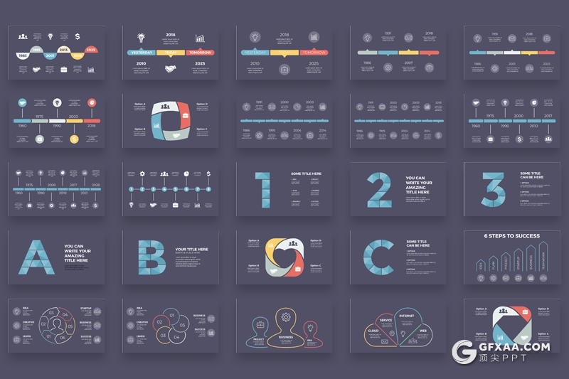 165页彩色创意商务图形设计ppt模板数据逻辑分析多种类型ppt图形模板 - 顶尖PPT