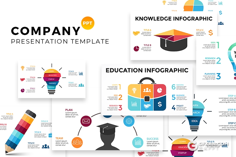 19页多色搭配商务创意图形PPT模板 - 顶尖PPT