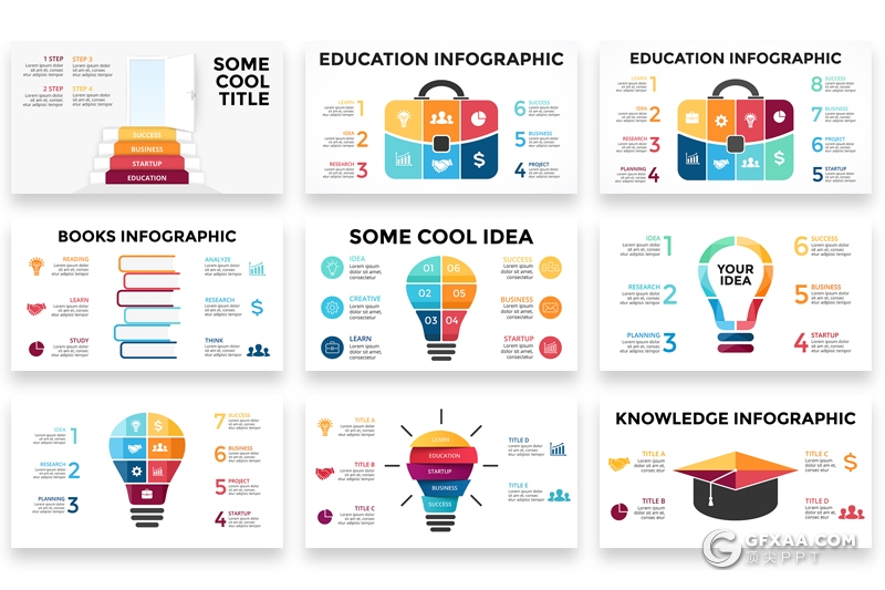 19页多色搭配商务创意图形PPT模板 - 顶尖PPT