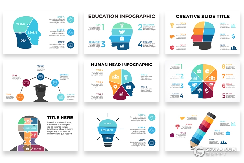 19页多色搭配商务创意图形PPT模板 - 顶尖PPT