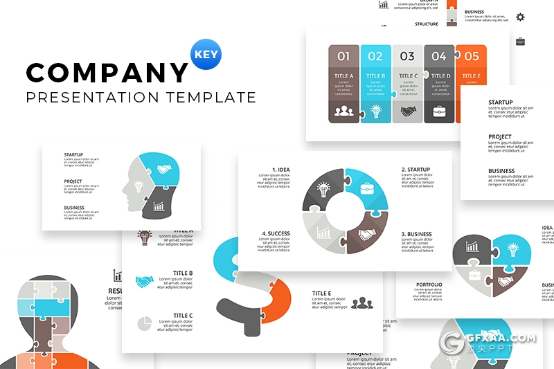 22页创意积木拼合商务图形keynote模板 - 顶尖PPT