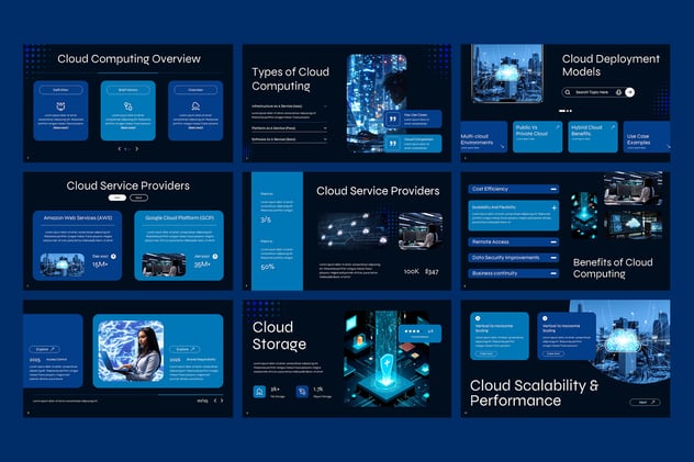 蓝色科技感云计算主题演示PPT模板 - 顶尖PPT