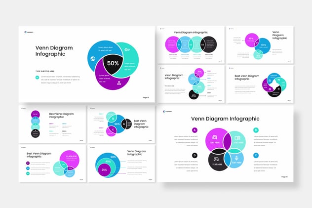 蓝紫色文氏图维恩图形PPT模板 - 顶尖PPT