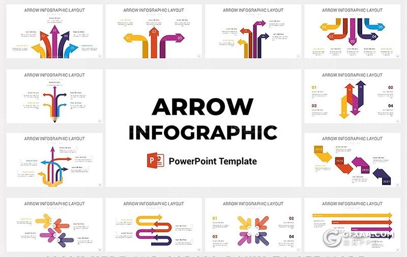 17页彩色各种方向箭头指向图形PPT模板 - 顶尖PPT