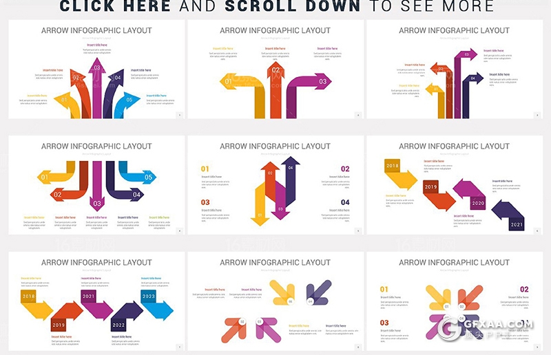 17页彩色各种方向箭头指向图形PPT模板 - 顶尖PPT