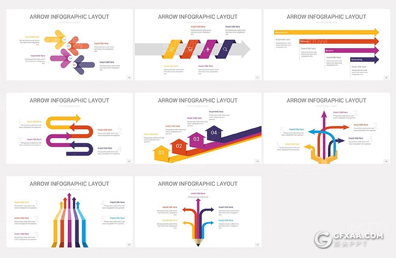 17页彩色各种方向箭头指向图形PPT模板 - 顶尖PPT
