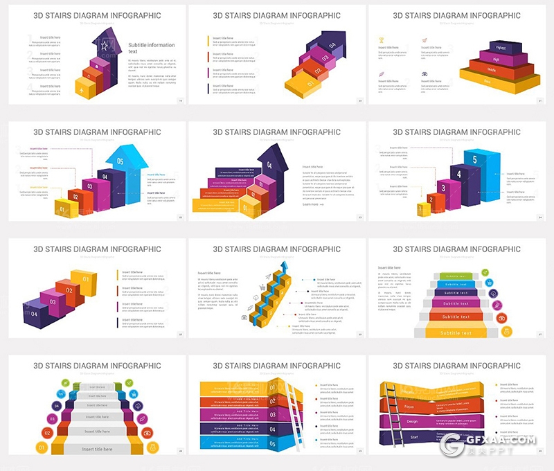 30页彩色创意梯形信息图形PPT模板 - 顶尖PPT