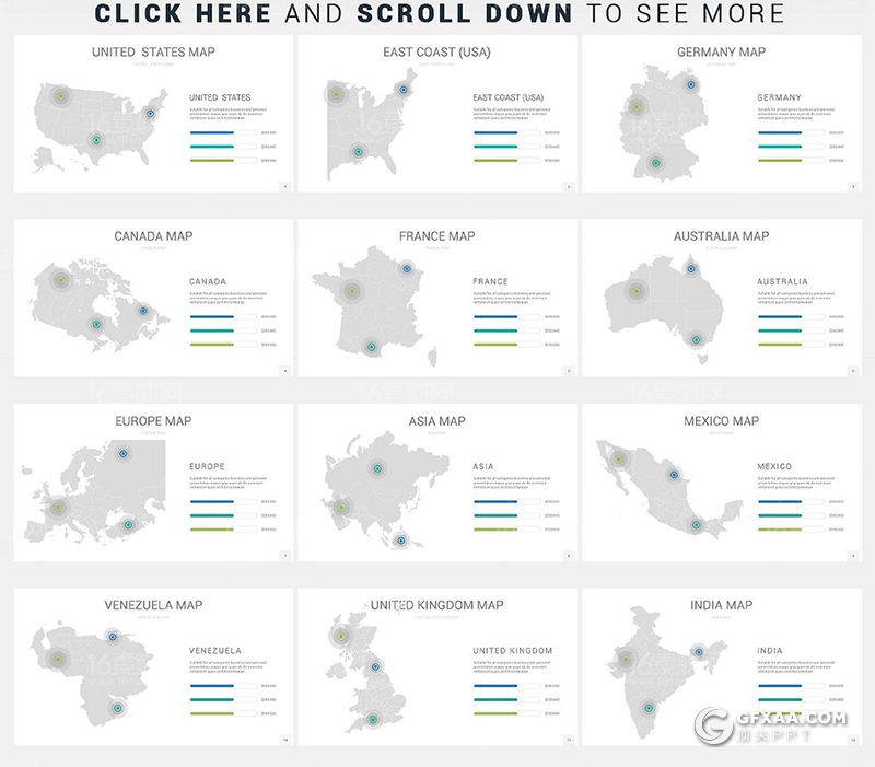 48页灰色世界各国可编辑图形PPT模板 - 顶尖PPT