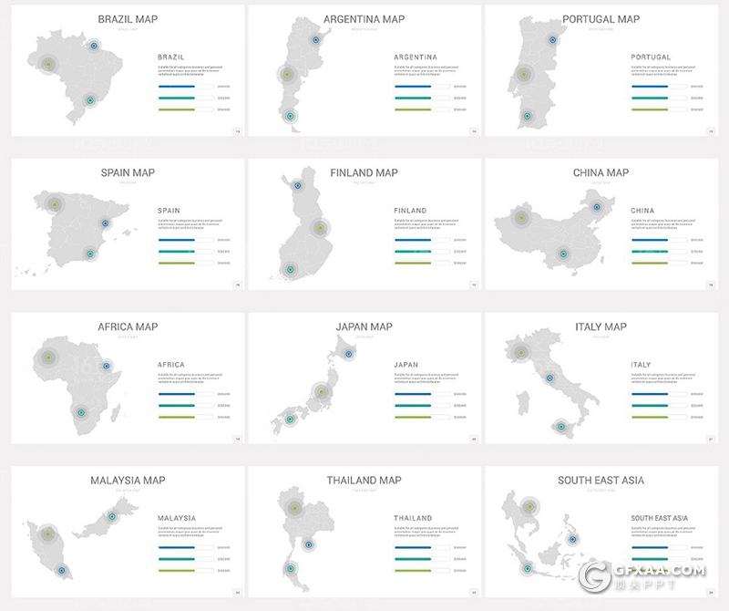 48页灰色世界各国可编辑图形PPT模板 - 顶尖PPT