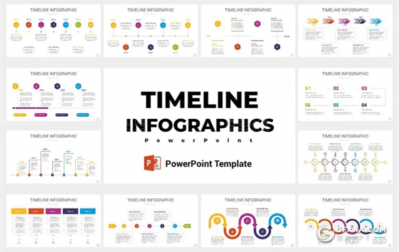37页彩色创意多种样式时间轴图形PPT模板 - 顶尖PPT
