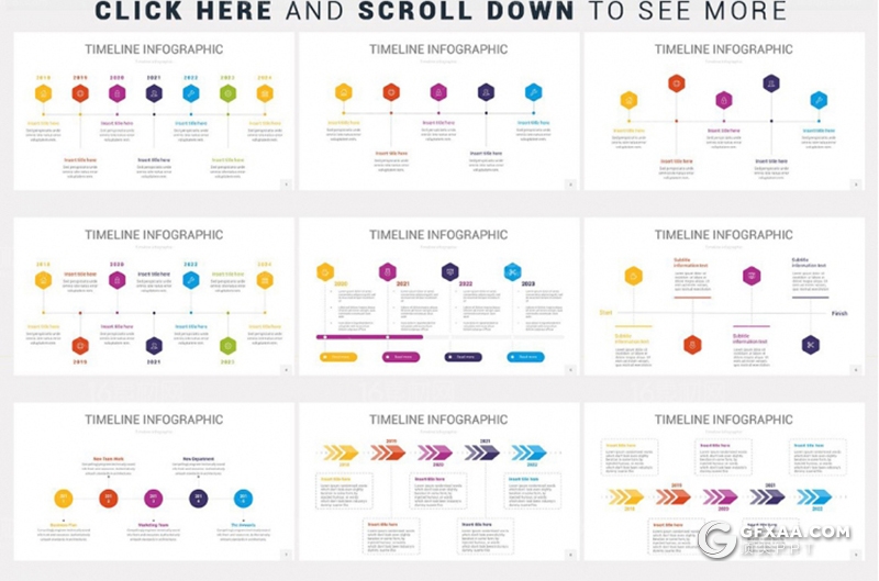 37页彩色创意多种样式时间轴图形PPT模板 - 顶尖PPT