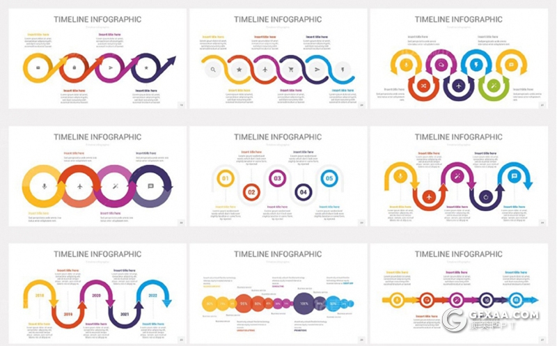 37页彩色创意多种样式时间轴图形PPT模板 - 顶尖PPT
