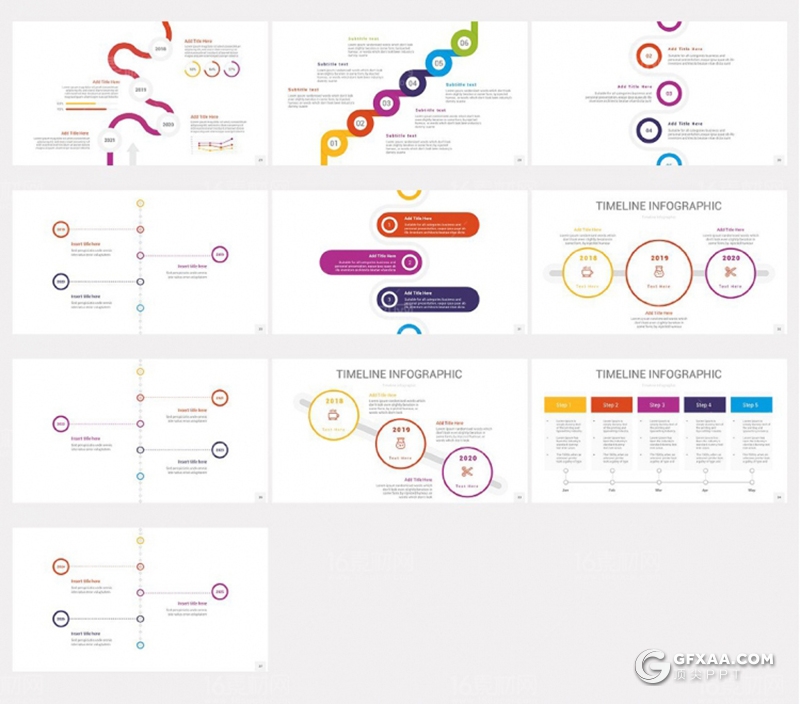 37页彩色创意多种样式时间轴图形PPT模板 - 顶尖PPT