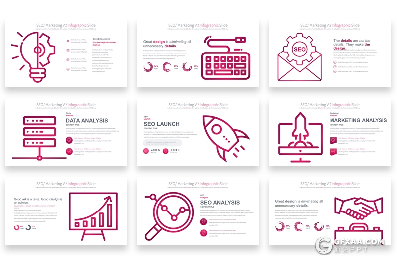 35页创意线性互联网图形ppt模板 12种主题配色附赠icon图标素材 - 顶尖PPT