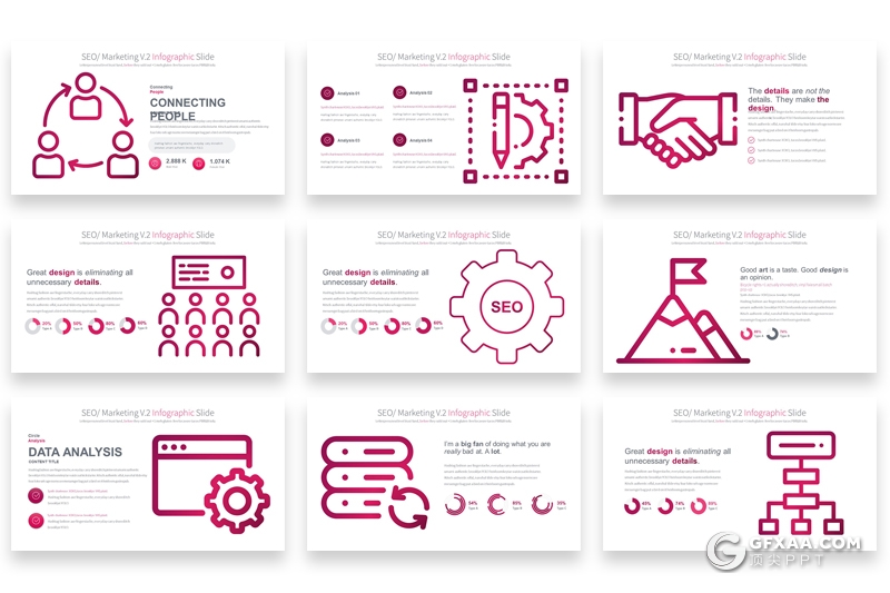 35页创意线性互联网图形ppt模板 12种主题配色附赠icon图标素材 - 顶尖PPT