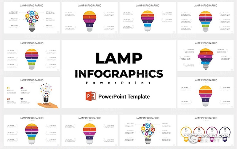 7页色彩创意灯泡信息图形ppt模板 20种主题配色 - 顶尖PPT