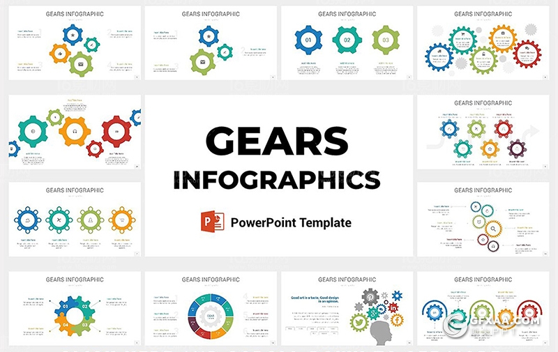 24页彩色创意齿轮组合信息图形PPT模板 - 顶尖PPT