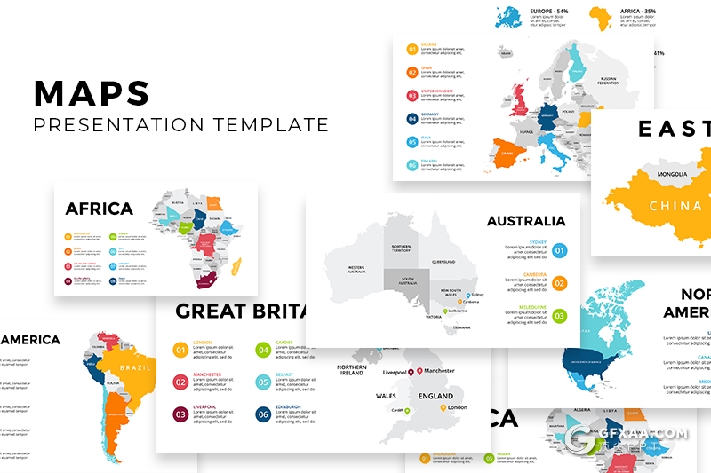 19页彩色世界各国地图PPT+keynote图形模板 - 顶尖PPT