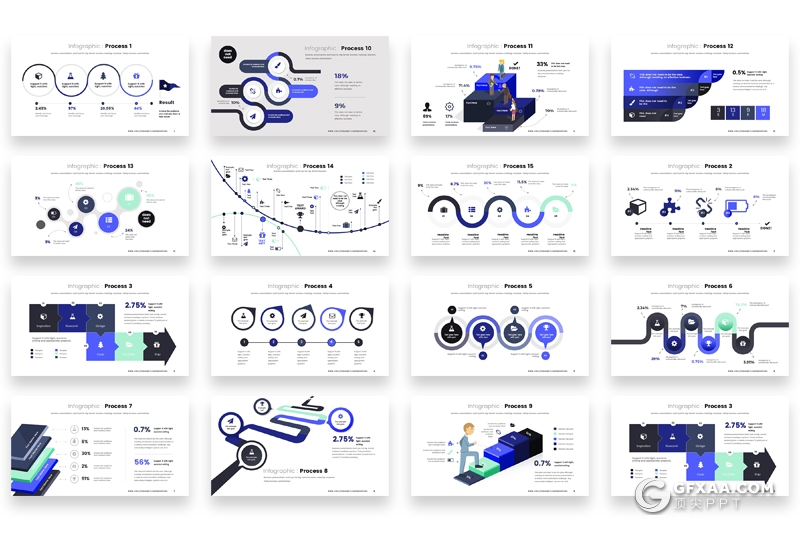 15页创意商务信息图形PPT模板 5种主题配色 - 顶尖PPT