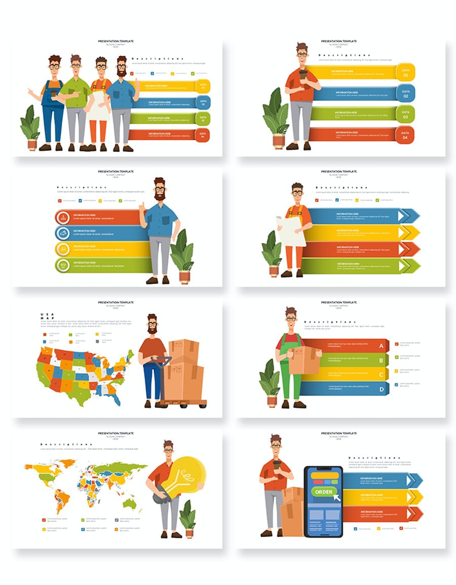 彩色商业人物插画列表信息要点信息图形keynote模板 - 顶尖PPT