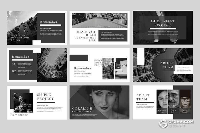 60页黑白底色欧美简约时尚多用途PPT模板 - 顶尖PPT