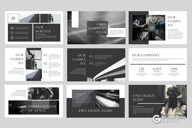 60页黑白底色欧美简约时尚多用途PPT模板 - 顶尖PPT