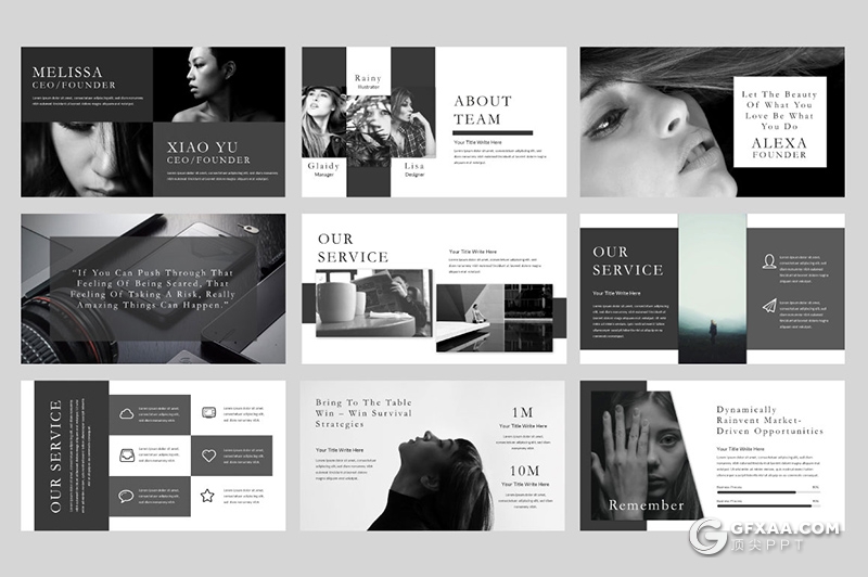 60页黑白底色欧美简约时尚多用途PPT模板 - 顶尖PPT