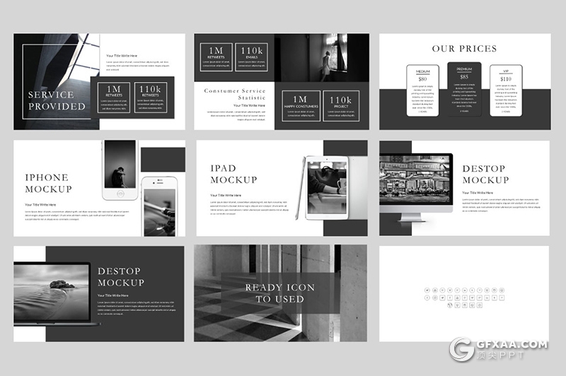 60页黑白底色欧美简约时尚多用途PPT模板 - 顶尖PPT