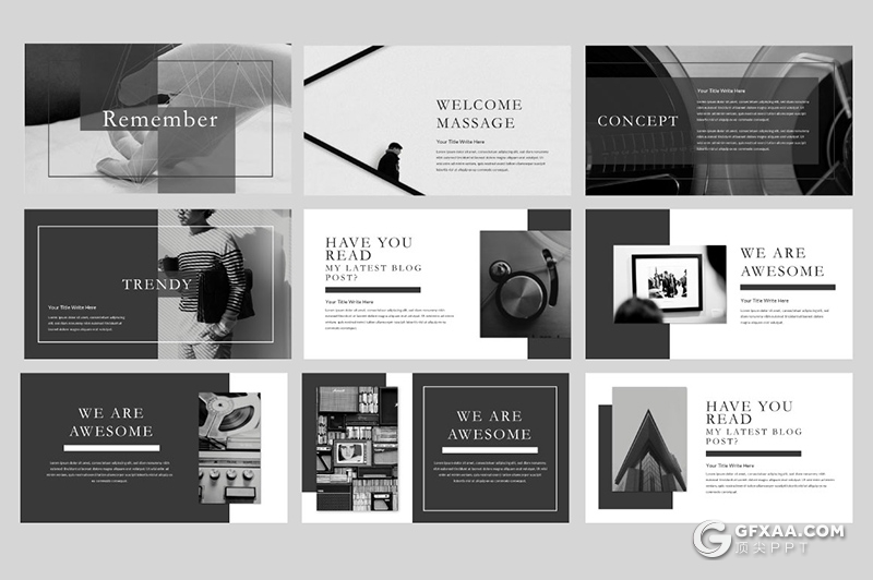 60页黑白底色欧美简约时尚多用途PPT模板 - 顶尖PPT