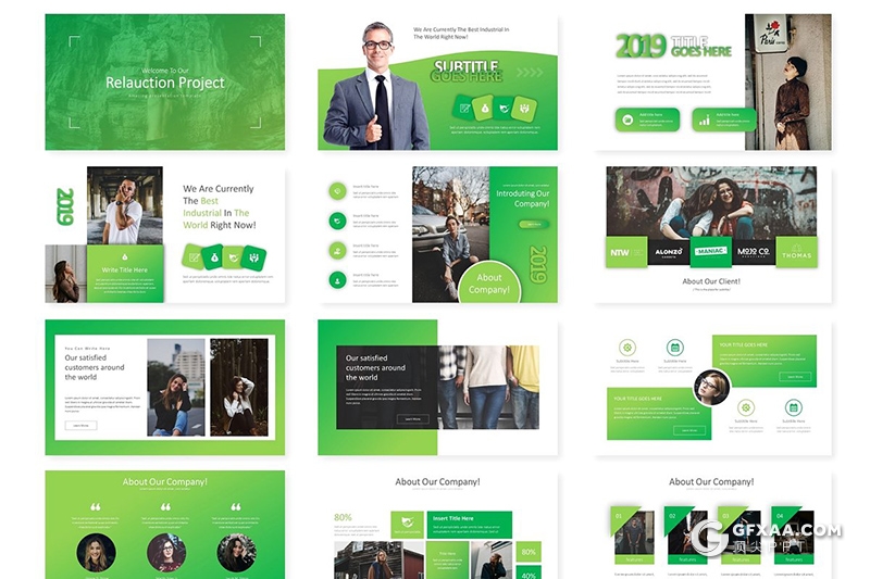 30页欧美商务风格企业介绍工作总结计划PPT模板 5种主题配色 - 顶尖PPT