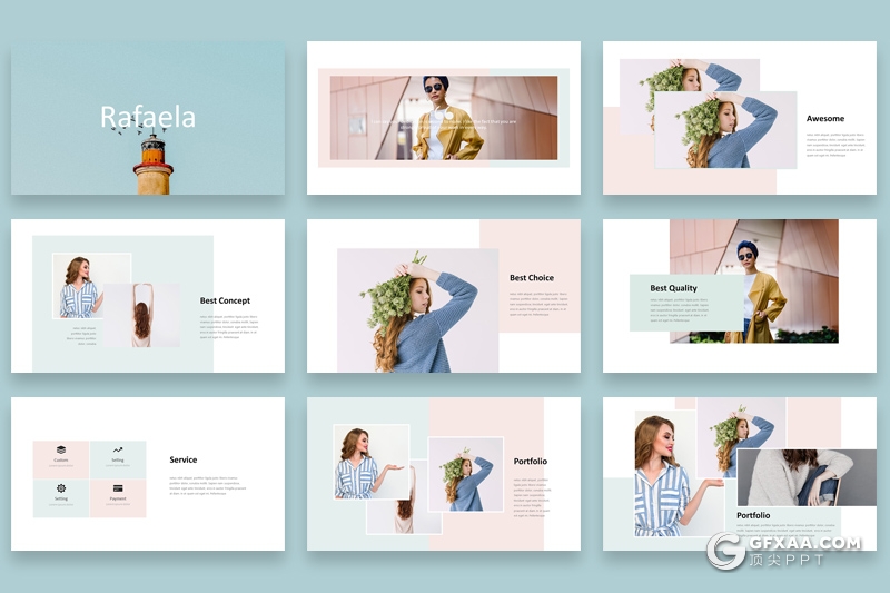 30页简约时尚摄影模特写真时尚服装展示Google slides模板 - 顶尖PPT