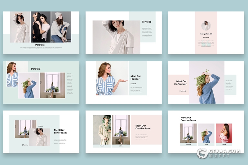 30页简约时尚摄影模特写真时尚服装展示Google slides模板 - 顶尖PPT
