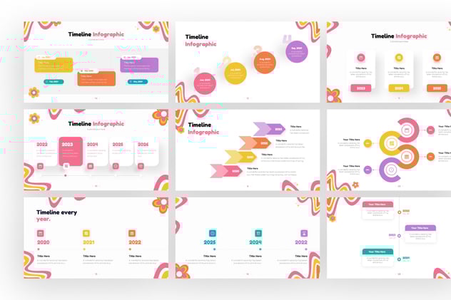 Groovy风格彩色渐变箭头步骤图形PPT模板 - 顶尖PPT