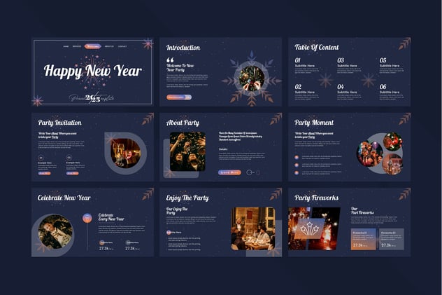 新年快乐节日狂欢PowerPoint模板 - 顶尖PPT