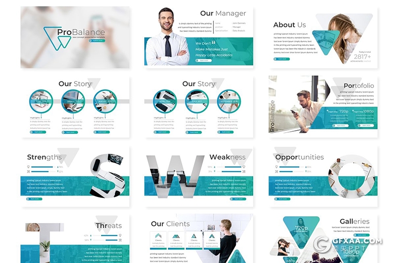 30页创意圆角三角形商务企业公司介绍工作汇报keynote模板 5种主题配色 - 顶尖PPT