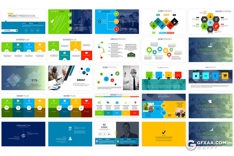102页彩色欧美商务企业公司介绍工作汇报商务图形多用途PPT模板 - 顶尖PPT