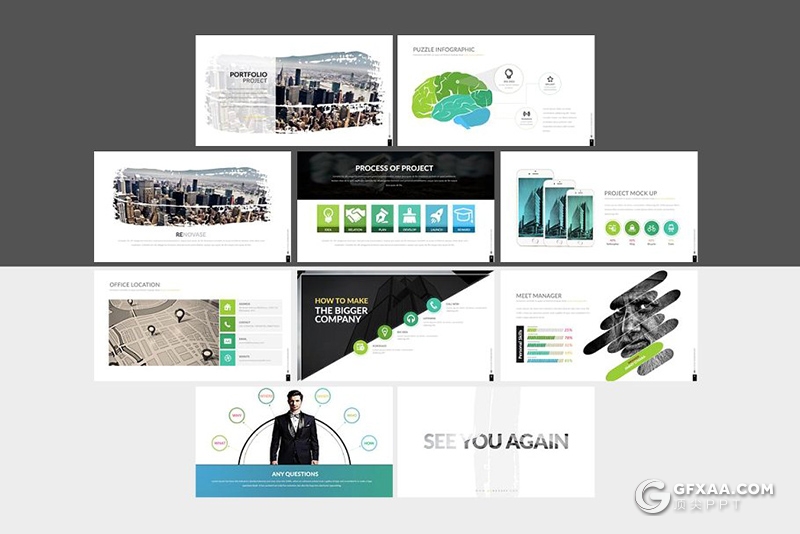 61页商务团队公司介绍数据图表分析统计PPT模板 5种主题配色 - 顶尖PPT