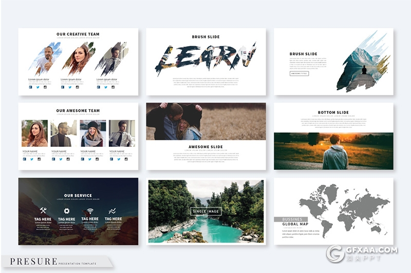 40页简约文艺风格摄影图片展示PPT模板 - 顶尖PPT