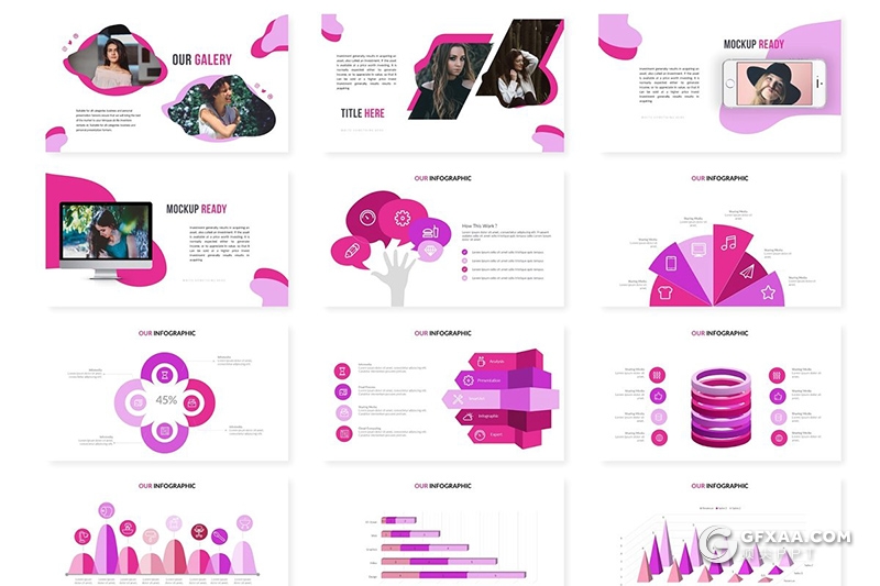 30页创意图形美容美体女性行业市场分析商务PPT模板 5种主题配色 - 顶尖PPT