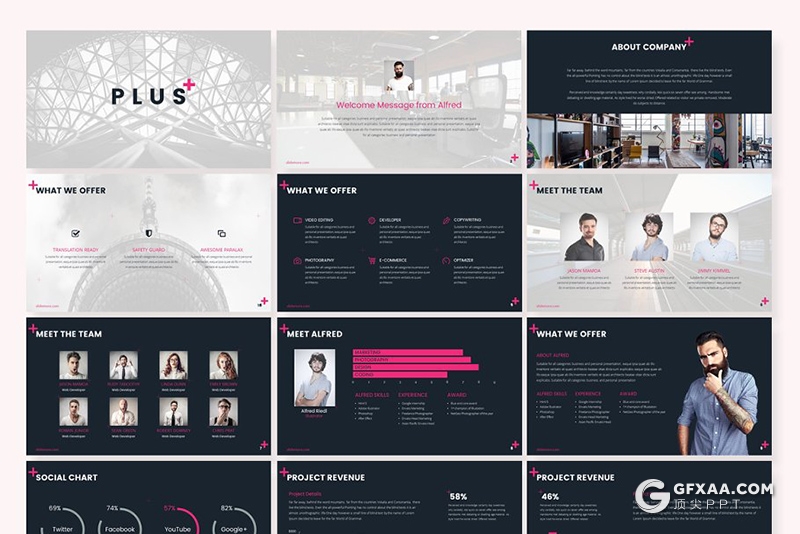 54页工作汇报团队介绍求职简历欧美PPT模板 5种主题配色 - 顶尖PPT