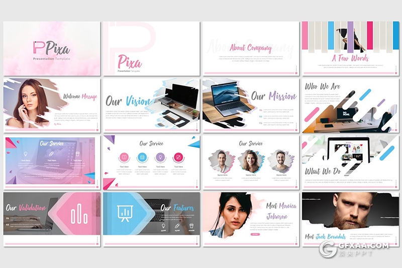 32页彩色艺术风格泼墨笔刷图片形状商务多用途PPT模板 5种主题配色 - 顶尖PPT