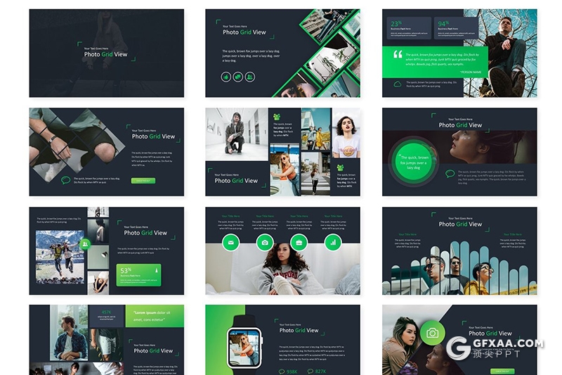 30页国外黑底色商务团队介绍图片展示工作分析统计keynote模板 5种主题配色 - 顶尖PPT