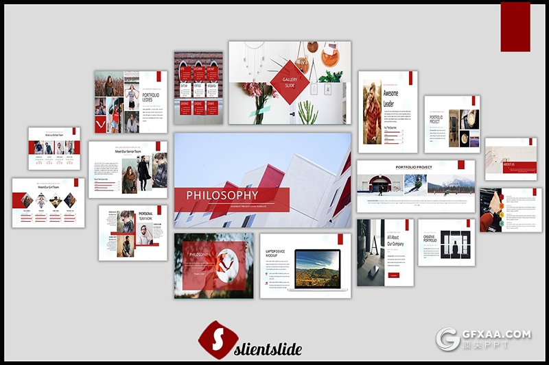 86页红色摄影图片展示行业分析工作汇报PPT模板 - 顶尖PPT