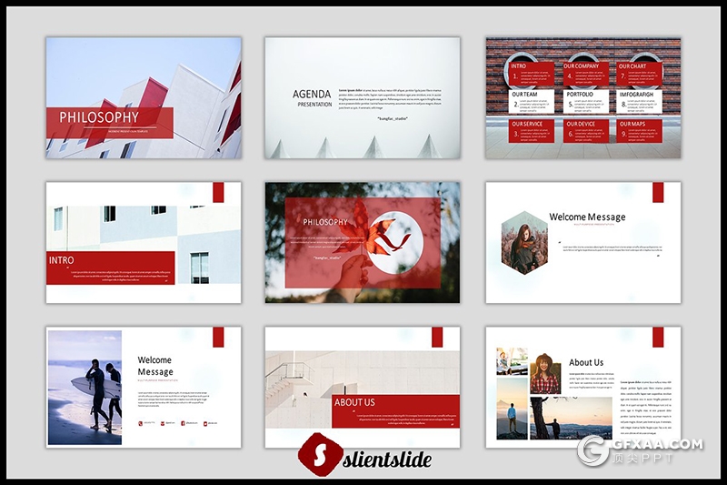 86页红色摄影图片展示行业分析工作汇报PPT模板 - 顶尖PPT