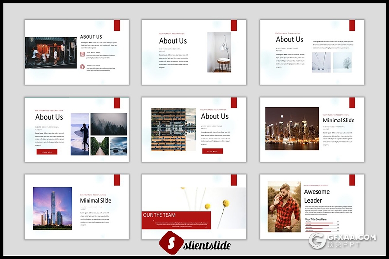 86页红色摄影图片展示行业分析工作汇报PPT模板 - 顶尖PPT